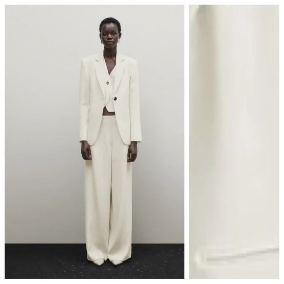 NWT. Massimo Dutti Limited Edition Off White Wool/Viscose Suit Blazer. Size 2.